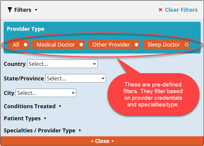 Pre-defined filters