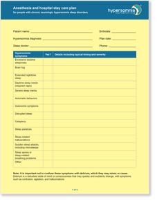 Anesthesia and hospital stay care plan