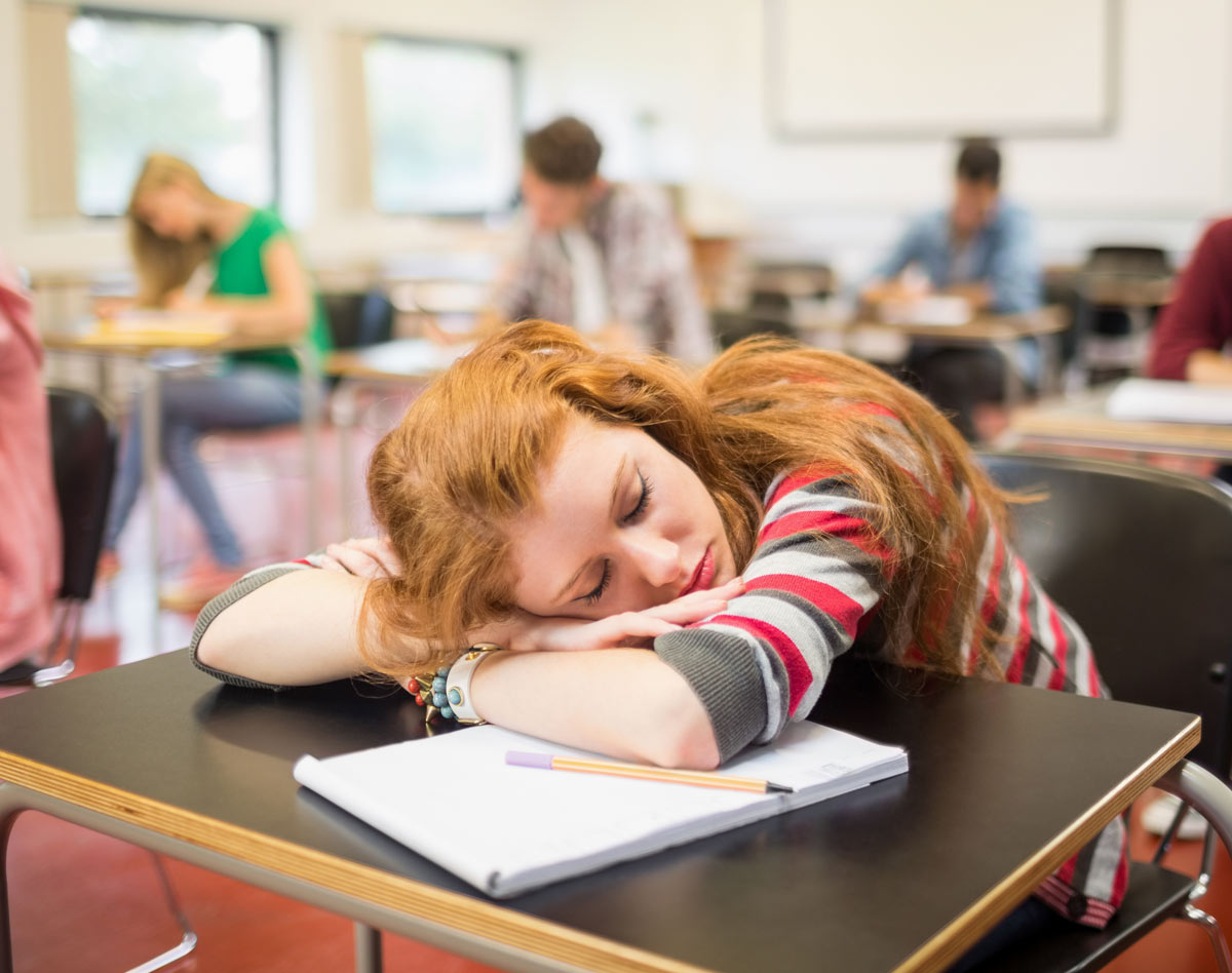 highschool girl sleeping in school