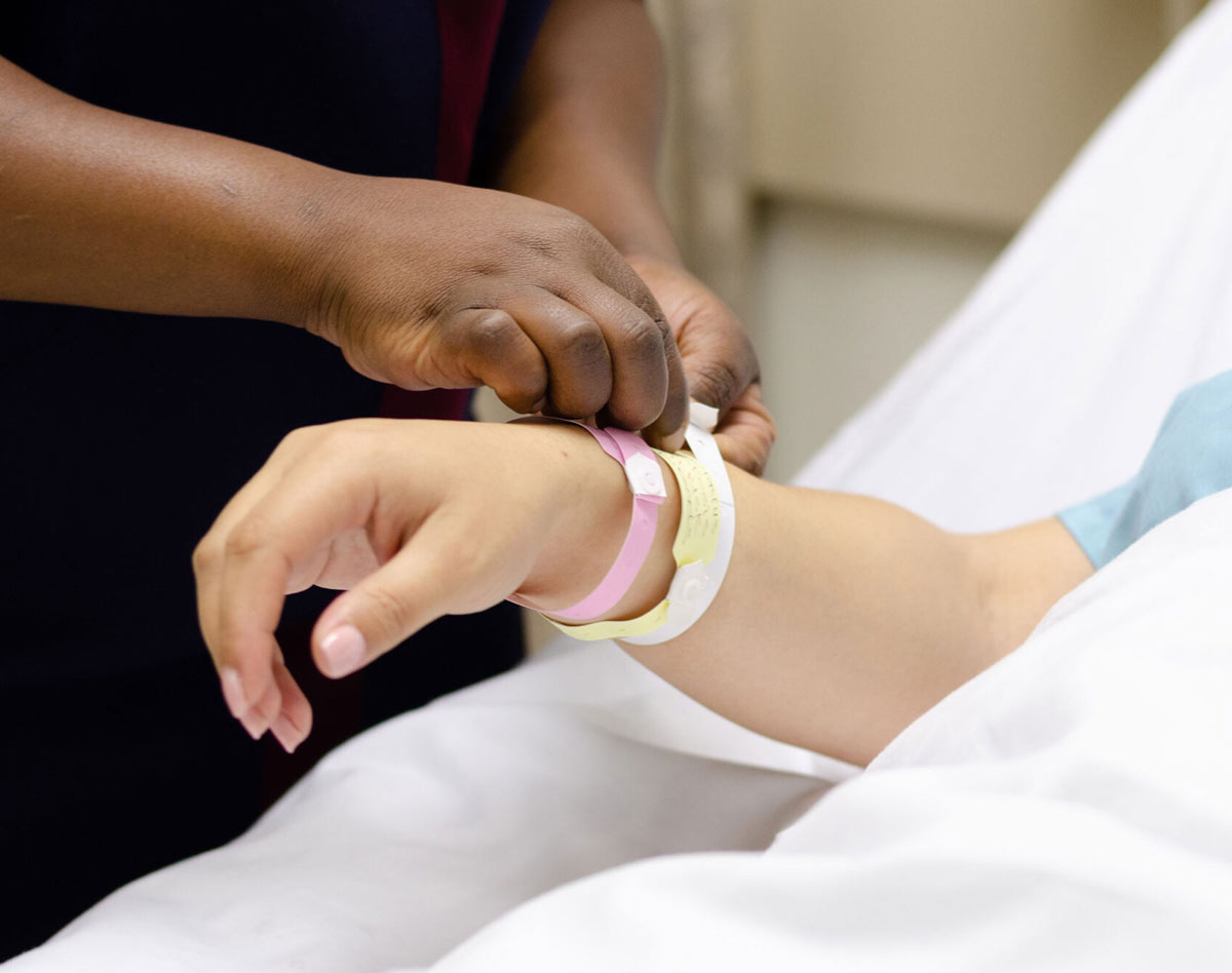 patient with hospital wrist band