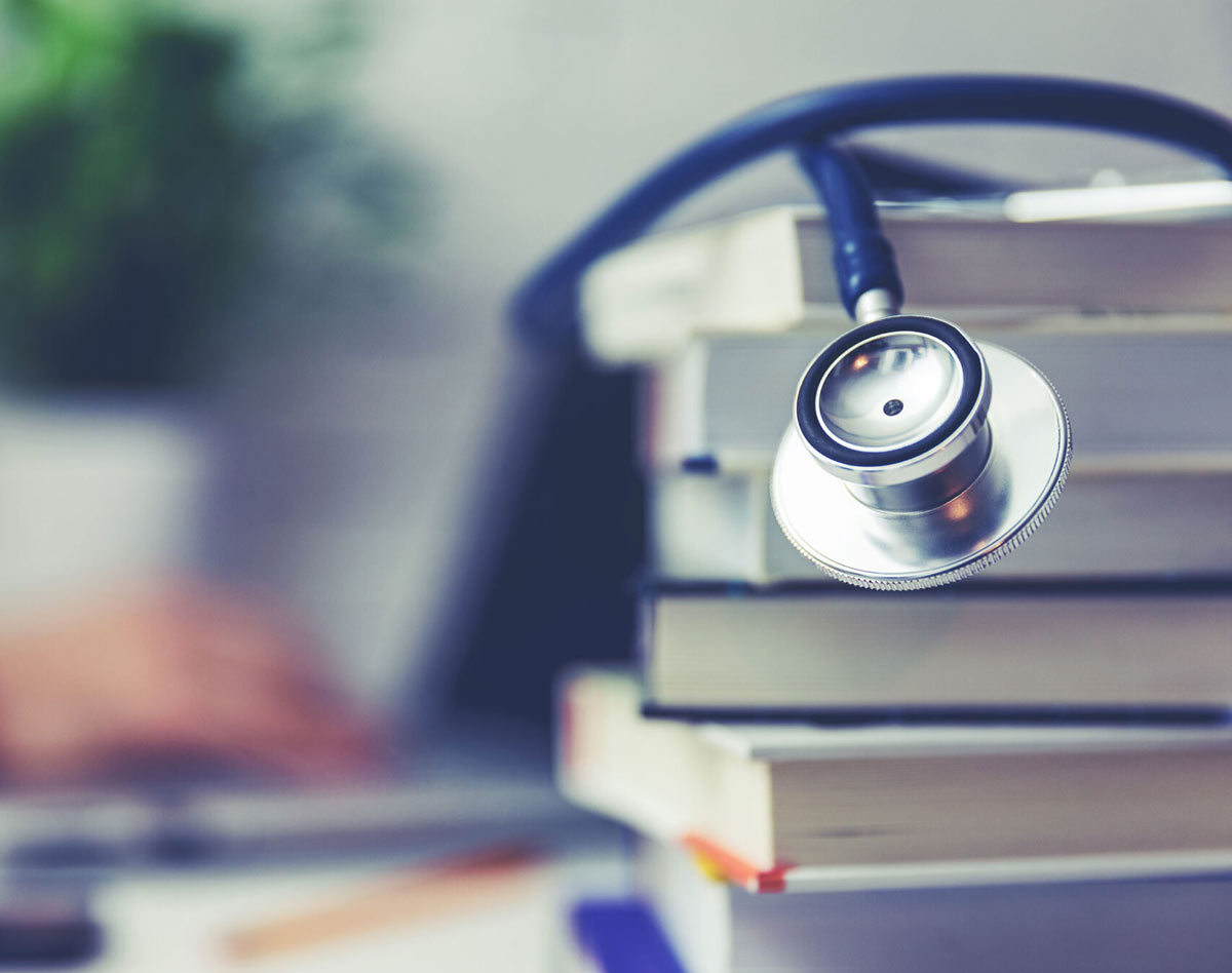 stethascope on a stack of books