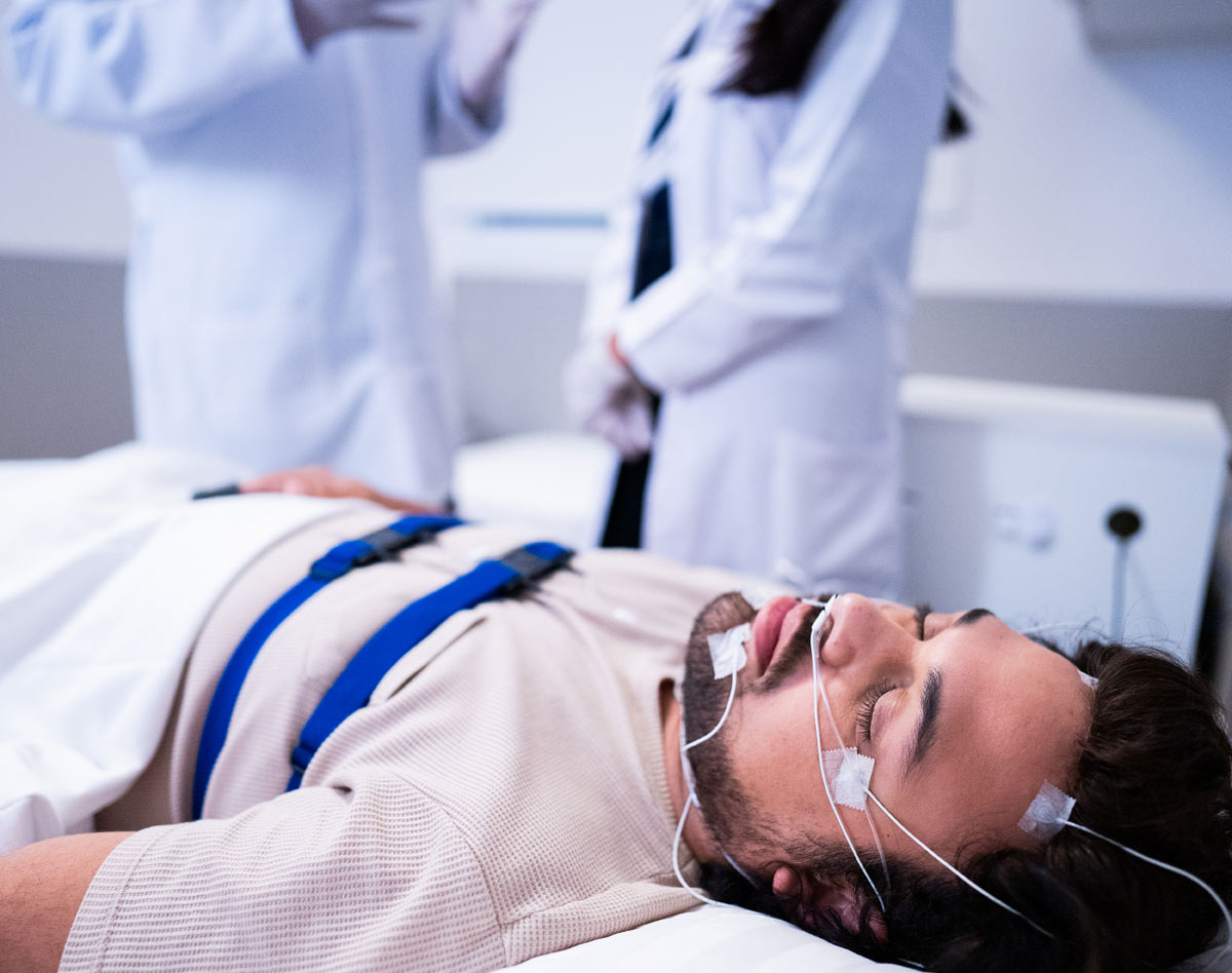 man doing sleep study
